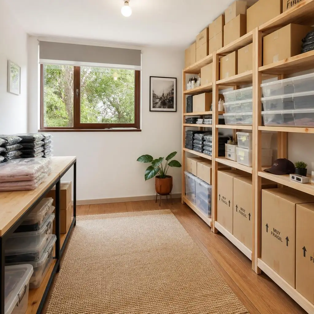 Cuarto ordenado en casa usado como espacio de almacenamiento