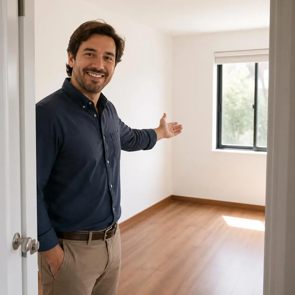Propietario mostrando un cuarto disponible en su casa